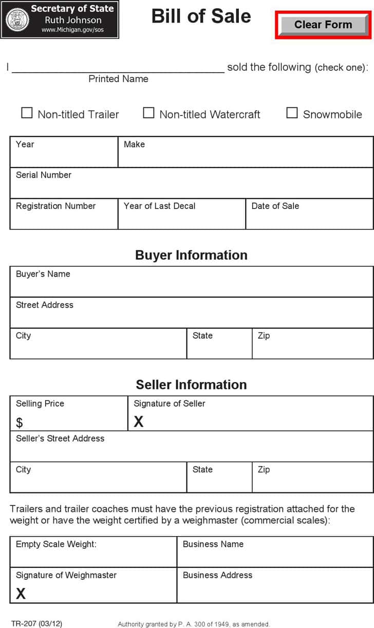 Bill Of Sale Template Travel Trailer And Bill Of Sale Form Tn Trailer
