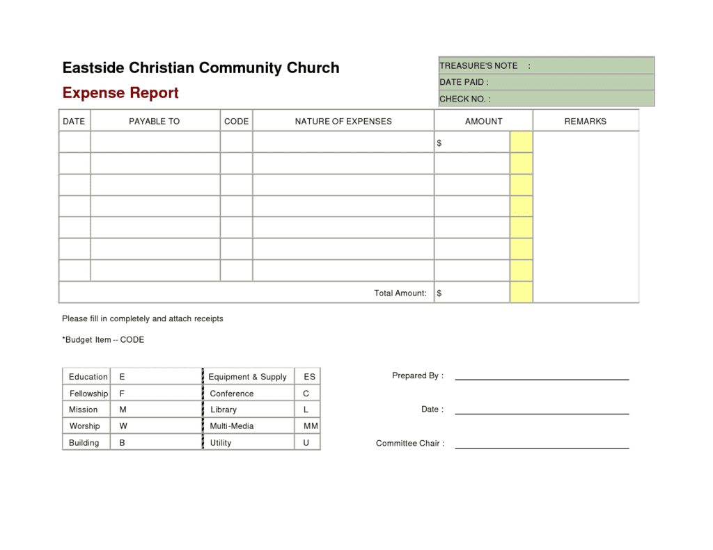 church expense report template