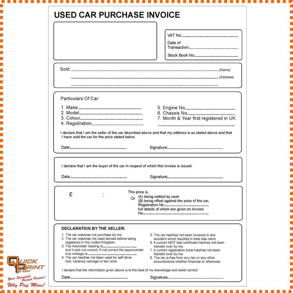 Used Car Invoice Template Pdf And Used Car Receipt Template Qld